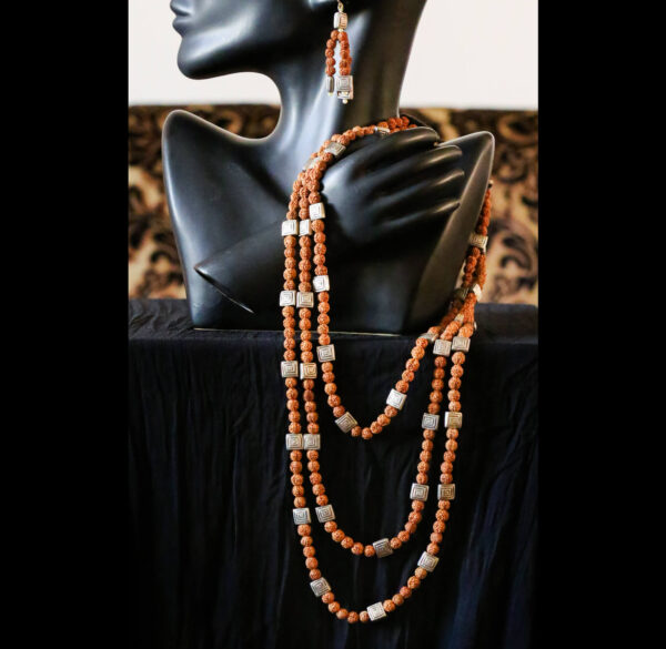 (1) Rudraksh Long 3 String Necklace with Ear Ring