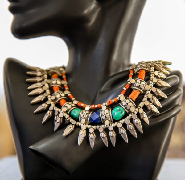 Antique Silver Necklace with Colorful Stones