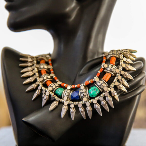 Antique Silver Necklace with Colorful Stones